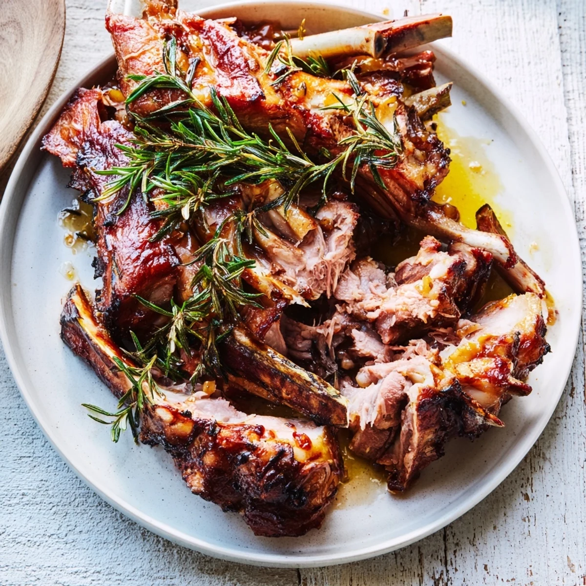 Golden, caramelized Slow-Roasted Pork Shoulder, its crispy skin contrasting with tender slow-cooked meat.