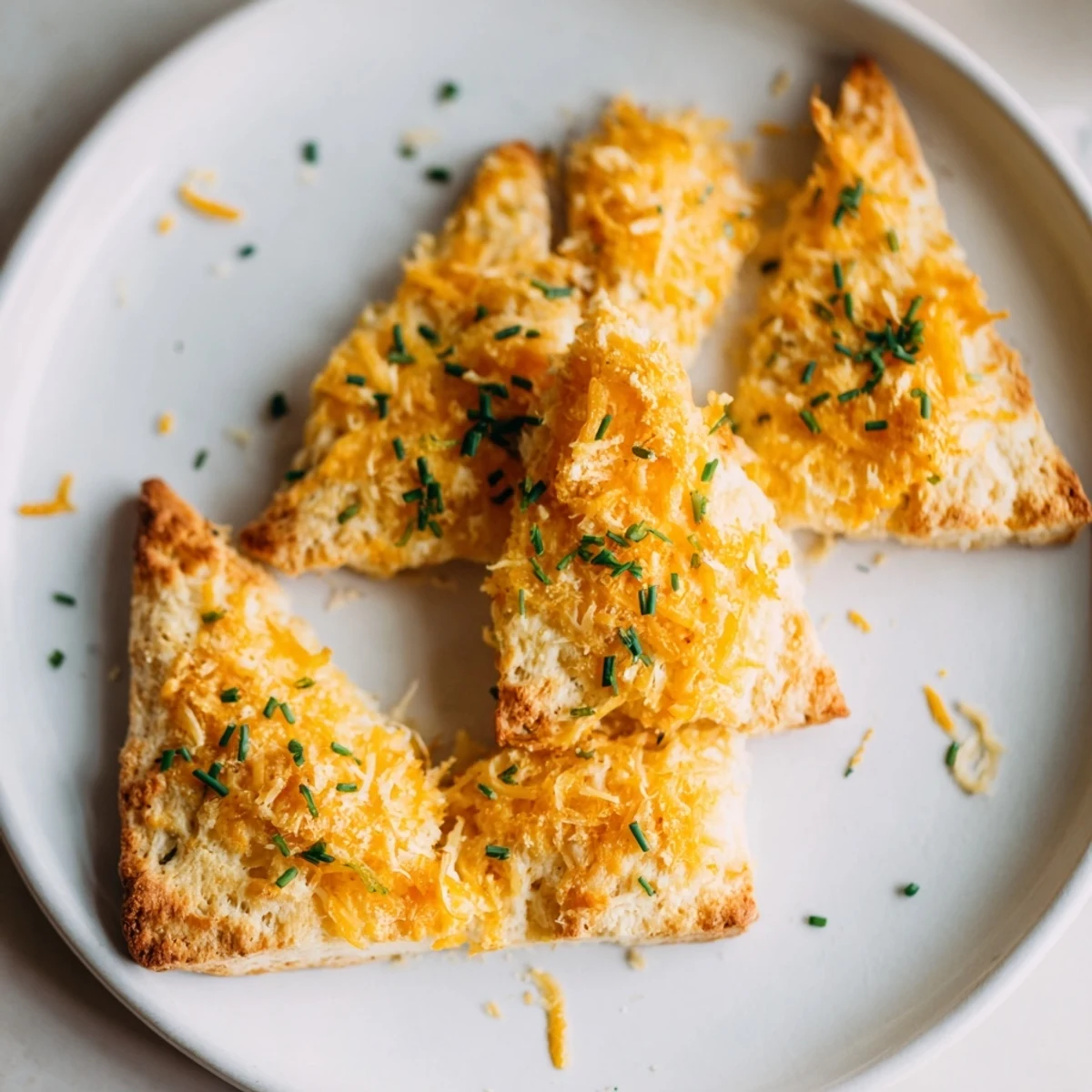 A close-up of fresh, homemade golden cheddar and chive scones, ready to be enjoyed for breakfast.