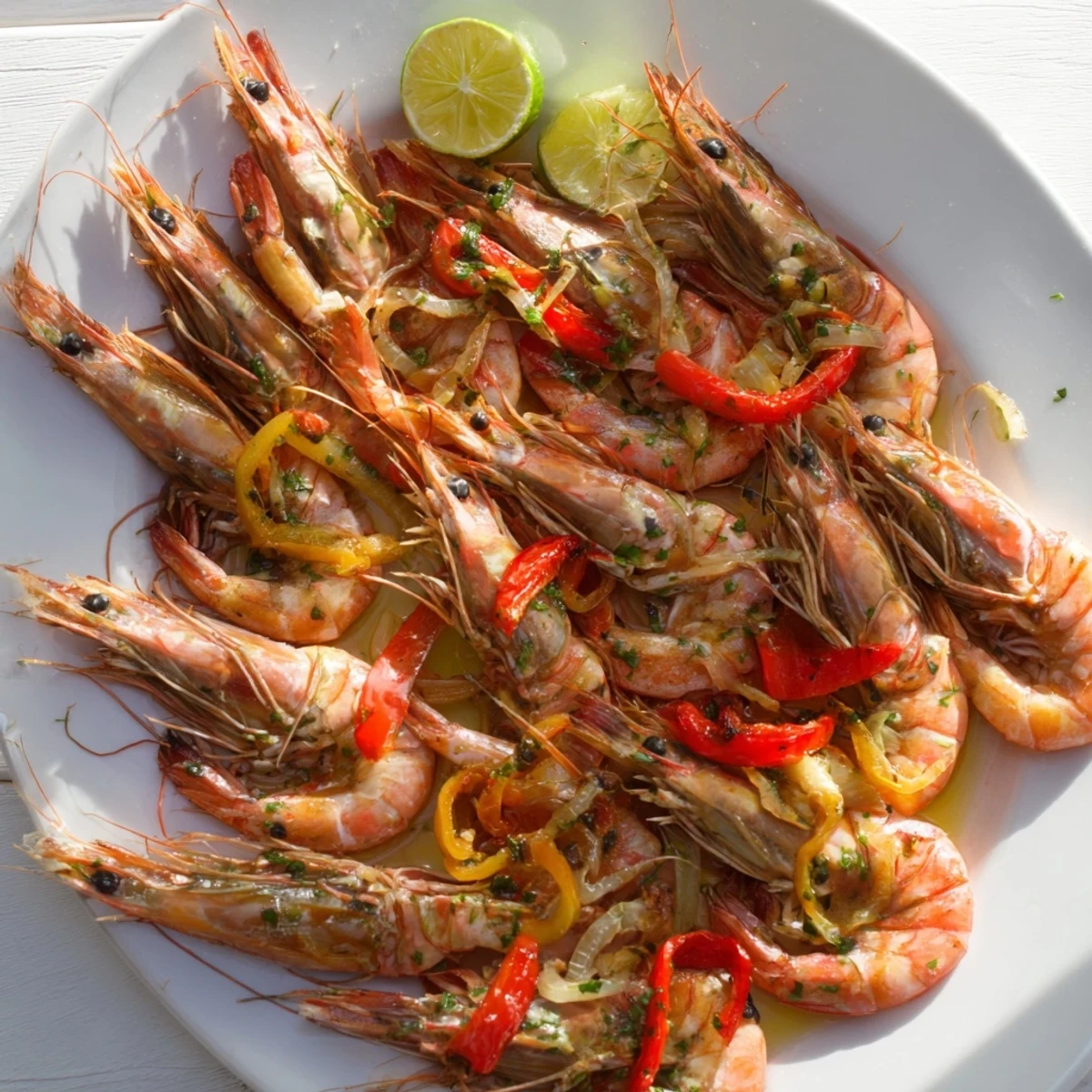 Golden roasted Easy Sheet Pan Shrimp Fajitas with colorful bell peppers, ready to be served hot.