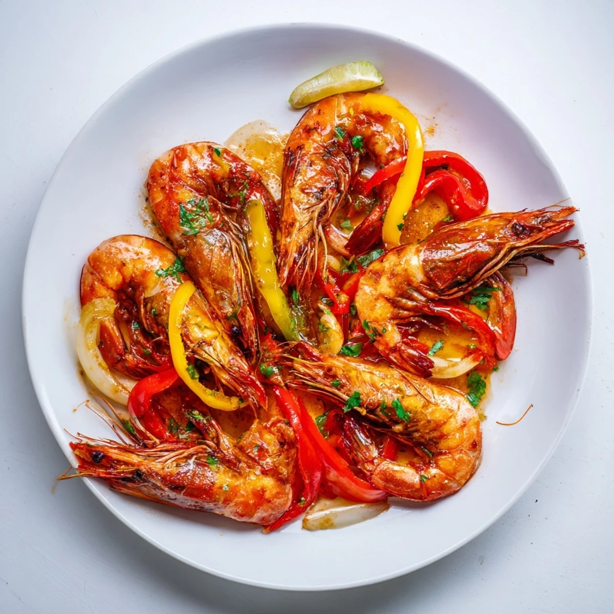 Deliciously seasoned sheet pan shrimp fajitas with an array of vibrant vegetables and tender shrimp.