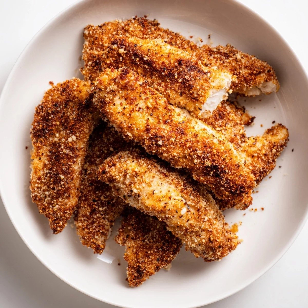 Golden brown, crispy air-fried chicken tenders ready to serve with your favorite dipping sauce.