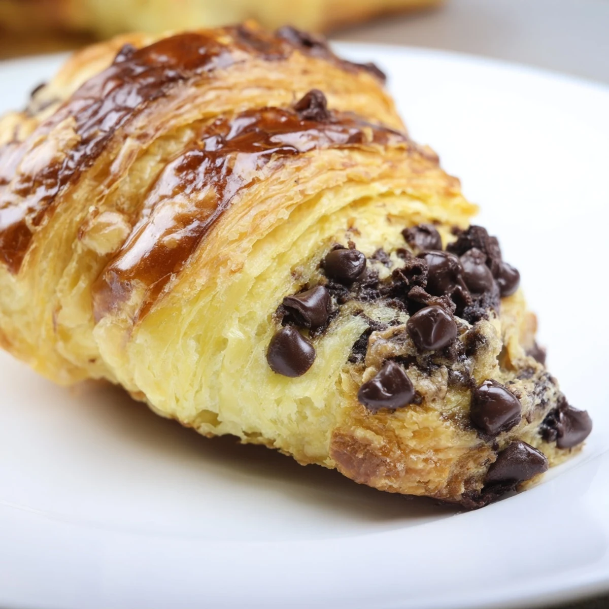 Warm and buttery Chocolate Cookie Croissants, fresh from the oven, offering a delightful gooey chocolate center.