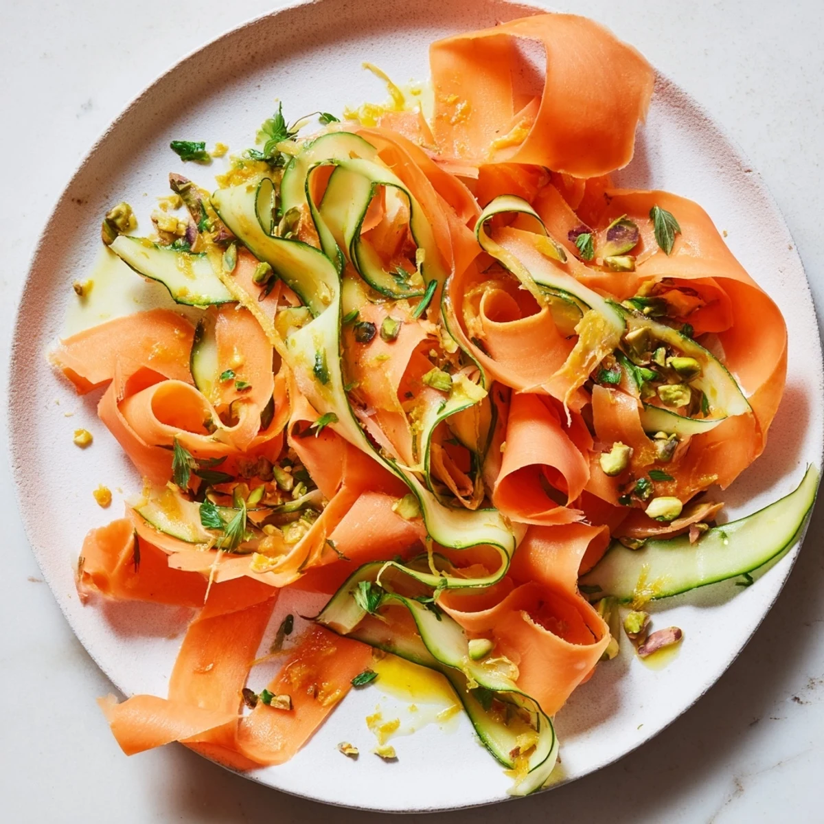 Bright Citrus Carrot Ribbon Salad, featuring colorful carrot ribbons, herbs, and citrus dressing.
