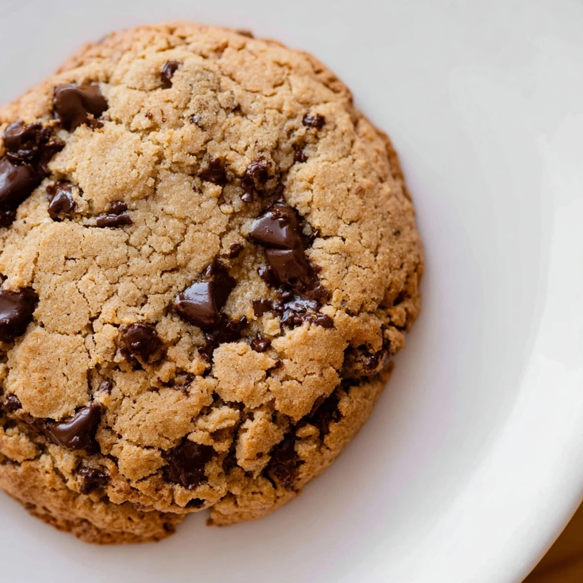 A close-up of delicious Air-Fryer Chocolate Chip Cookies, boasting a chewy texture and melty chips.