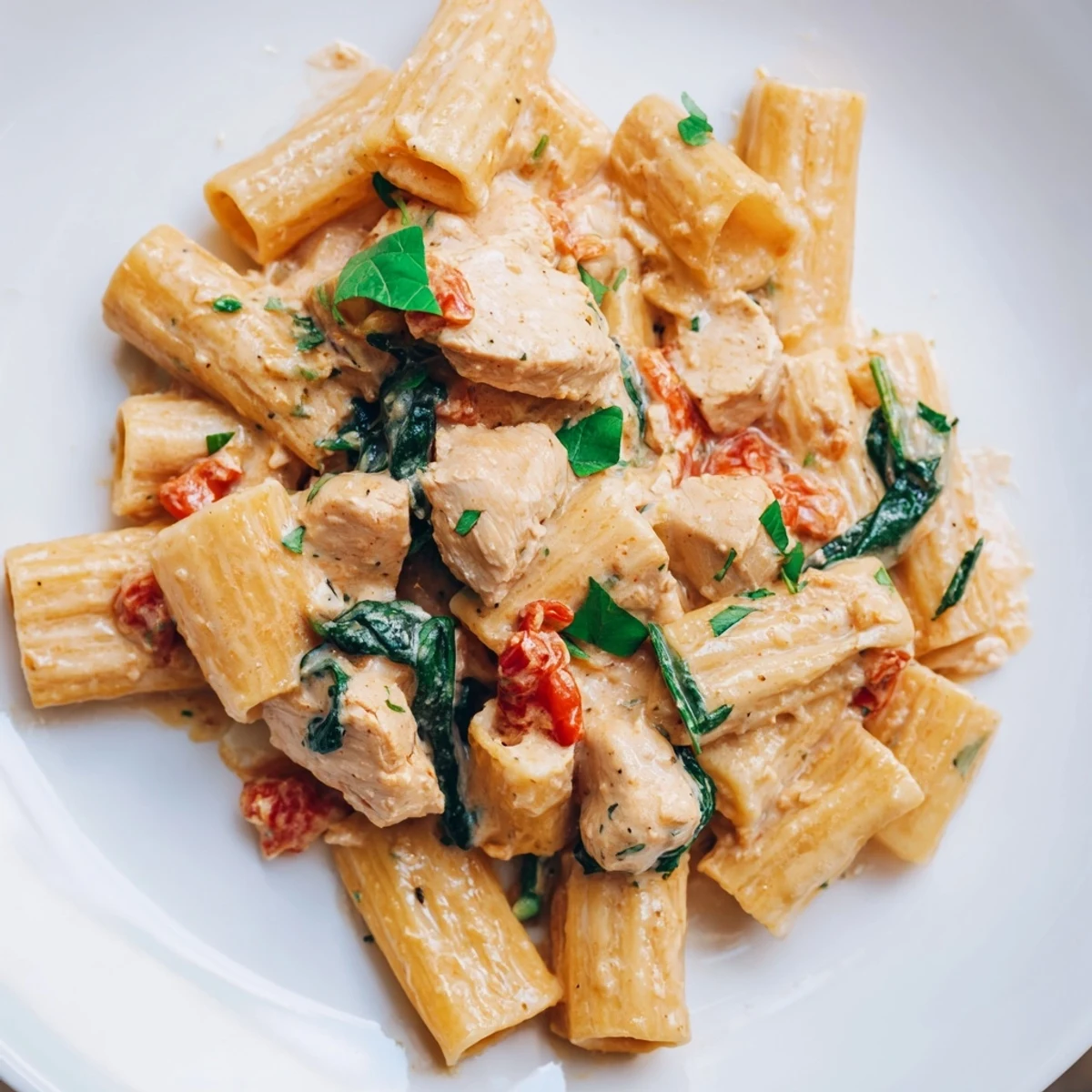 Creamy Budget-Friendly Marry Me Chicken Pasta with golden chicken pieces and spinach nestled in rich sauce.