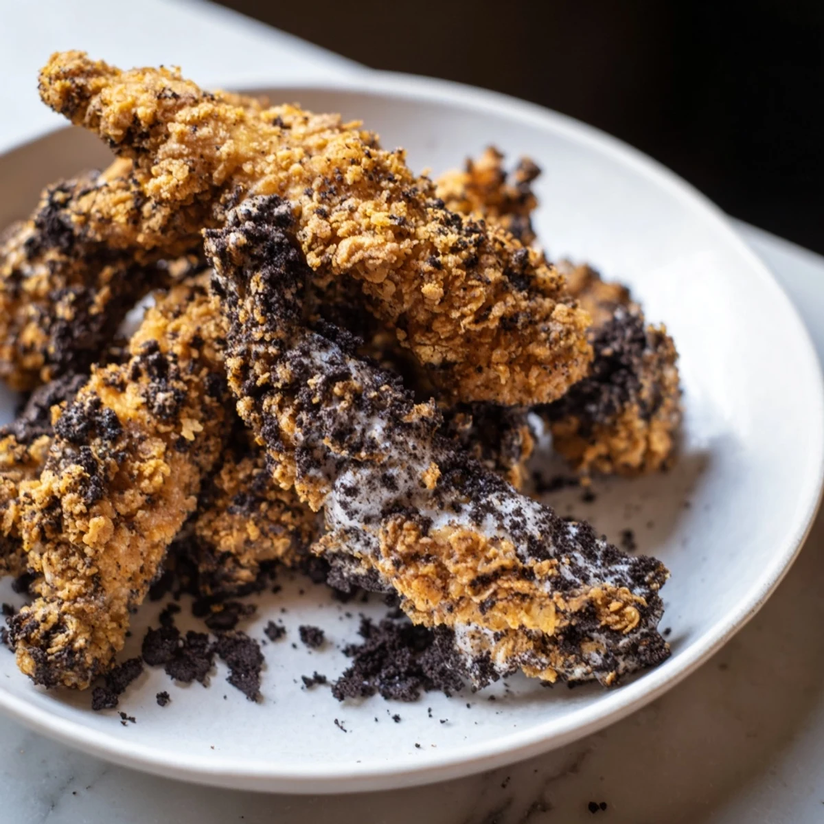 DIY KFC Oreo Krusher-Inspired Fried Chicken Tenders: crispy, golden tenders coated with crushed Oreos, ready to enjoy.