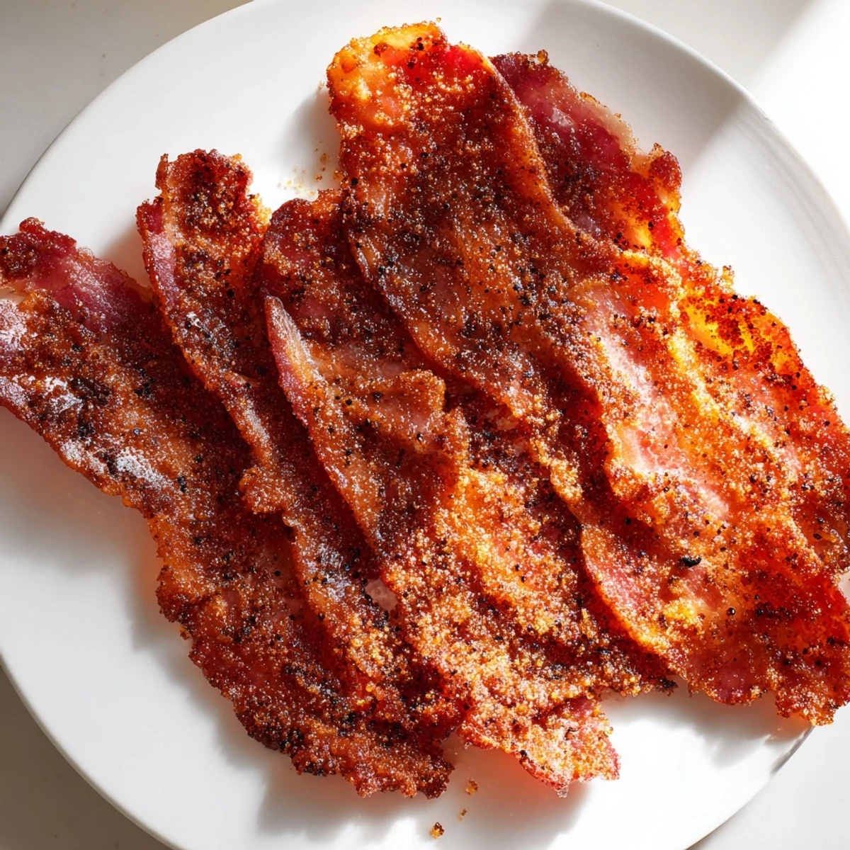 Crispy Snoop Dogg Billionaire Bacon glistens on a rack, generously coated with spiced, caramelized brown sugar.