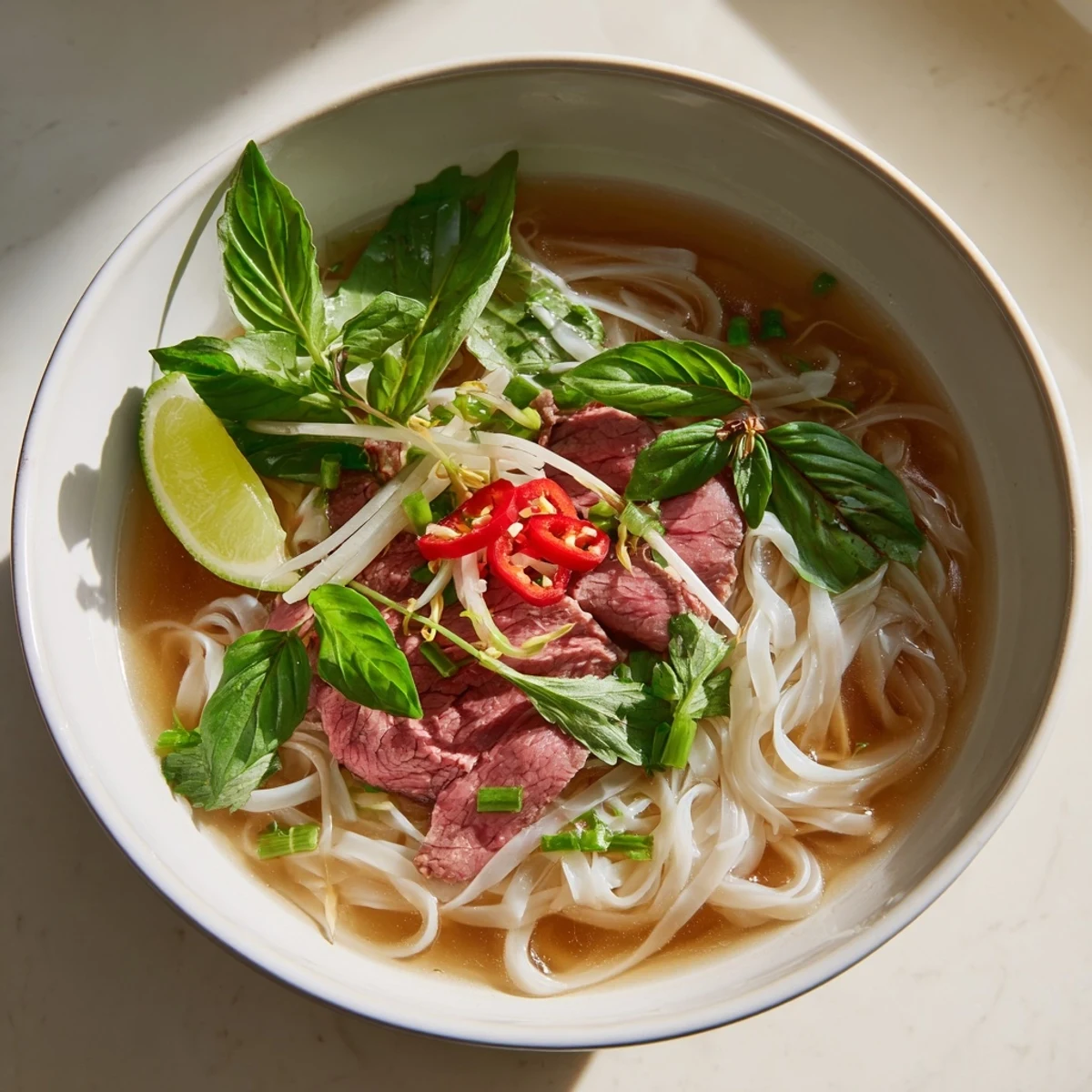 Aromatic Vietnamese Pho Express with rice noodles, tender beef, and a fragrant, spiced broth ready to enjoy.
