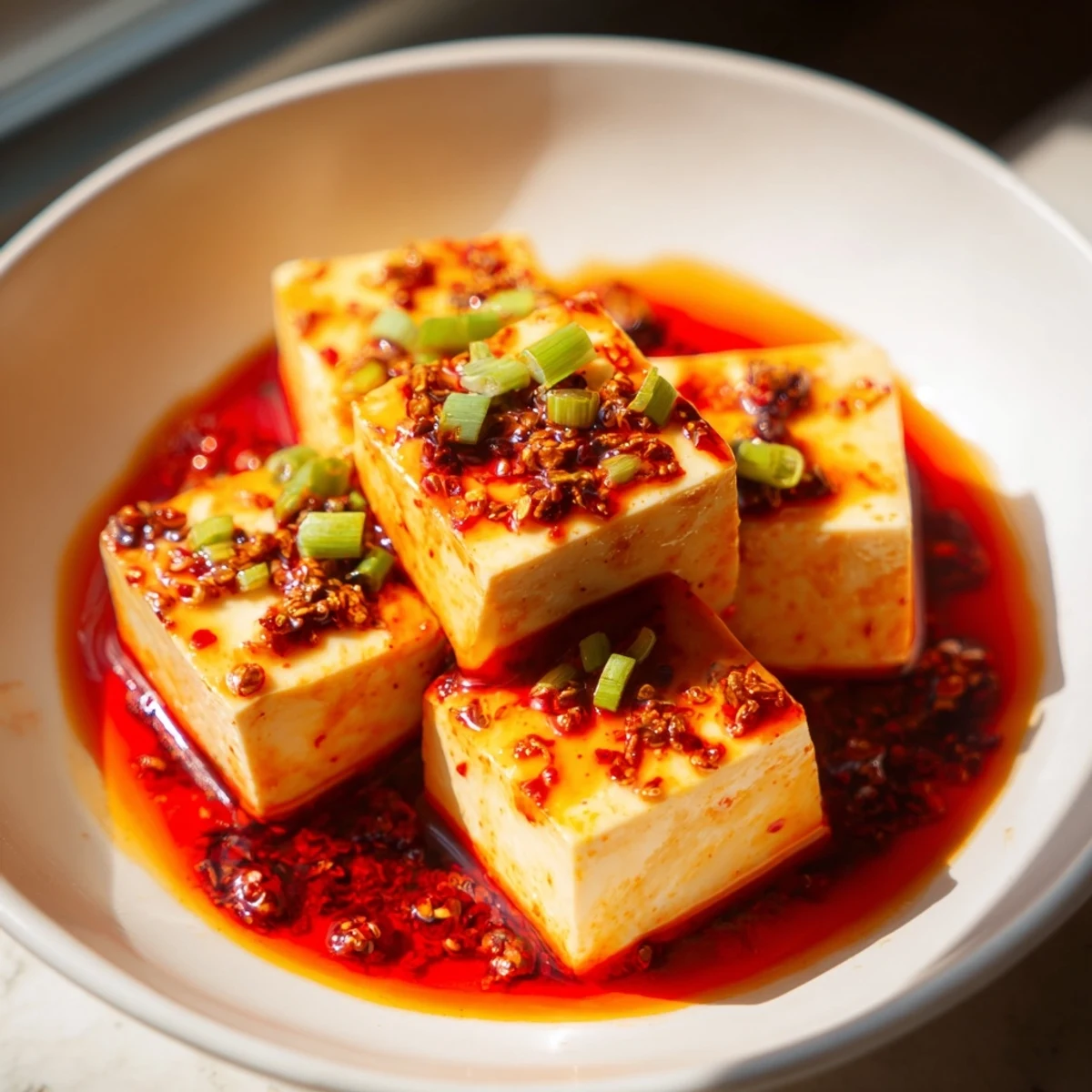 Steaming white rice topped with vibrant Mapo Tofu, a classic Sichuan recipe with savory sauce.