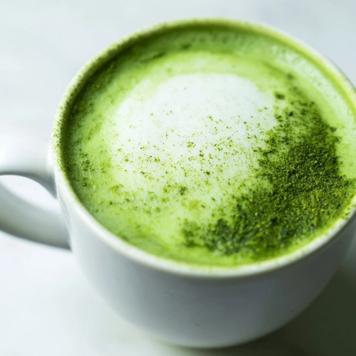 Homemade Matcha Green Tea Latte with sweetener and milk, ready to sip in a cozy cafe setting.