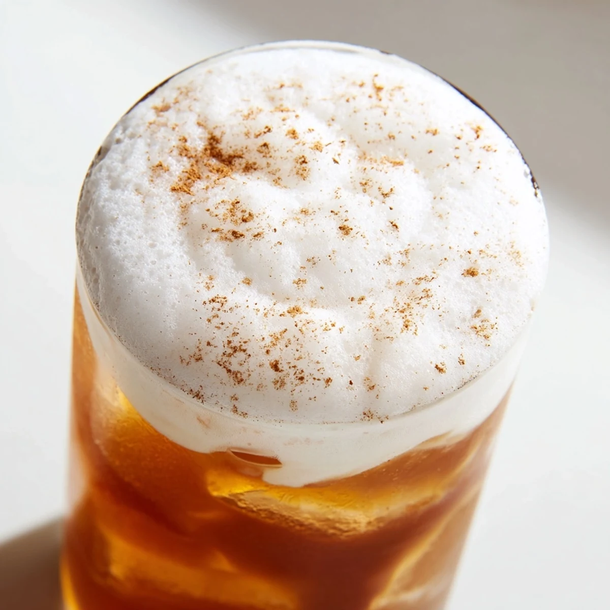 An aromatic Iced Chai Tea with Cold Foam served in a glass, perfect for a refreshing afternoon drink.