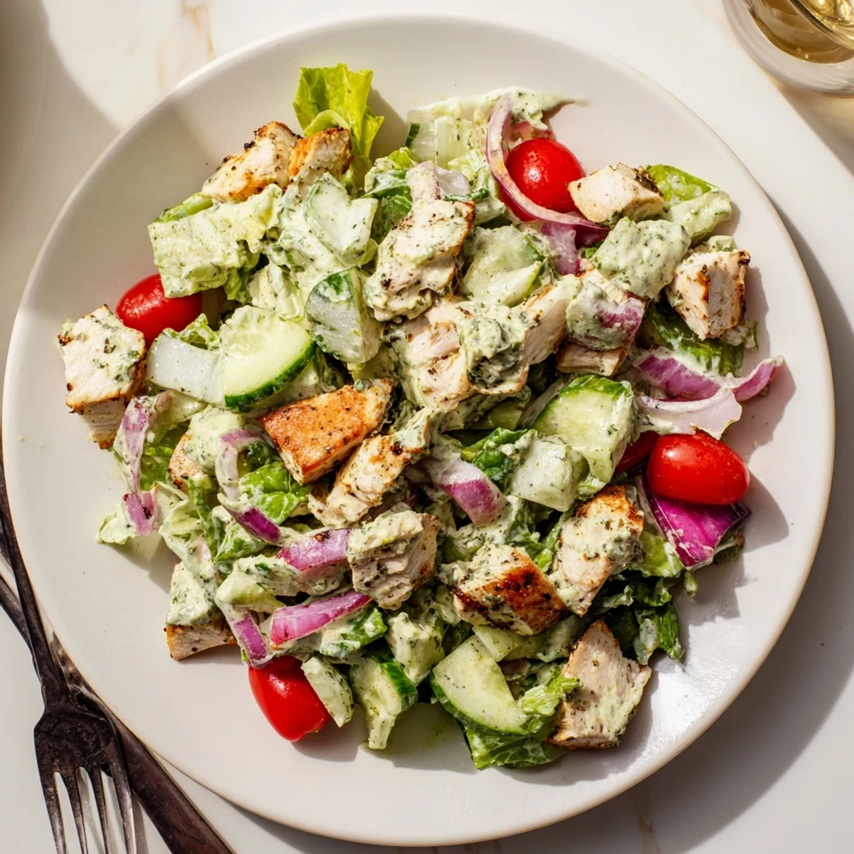 Served chilled or warm, this Avocado Ranch Chicken Salad features juicy tomatoes, crisp celery, and herbs, offering a refreshing and protein-packed main dish option.