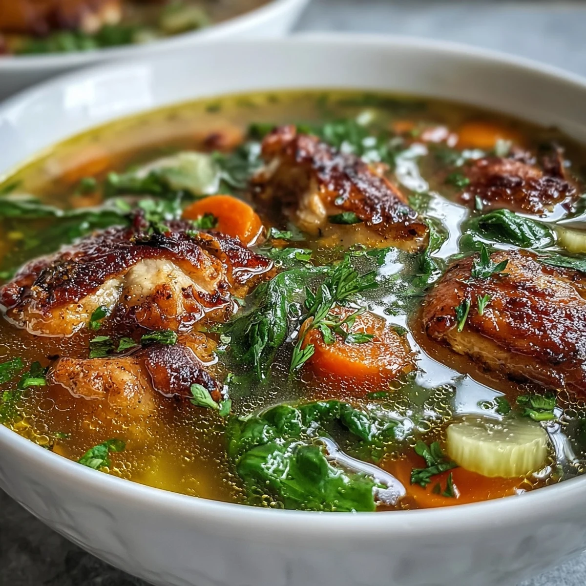 Steaming bowl of golden Turmeric Chicken Soup with vibrant carrots and fresh parsley.