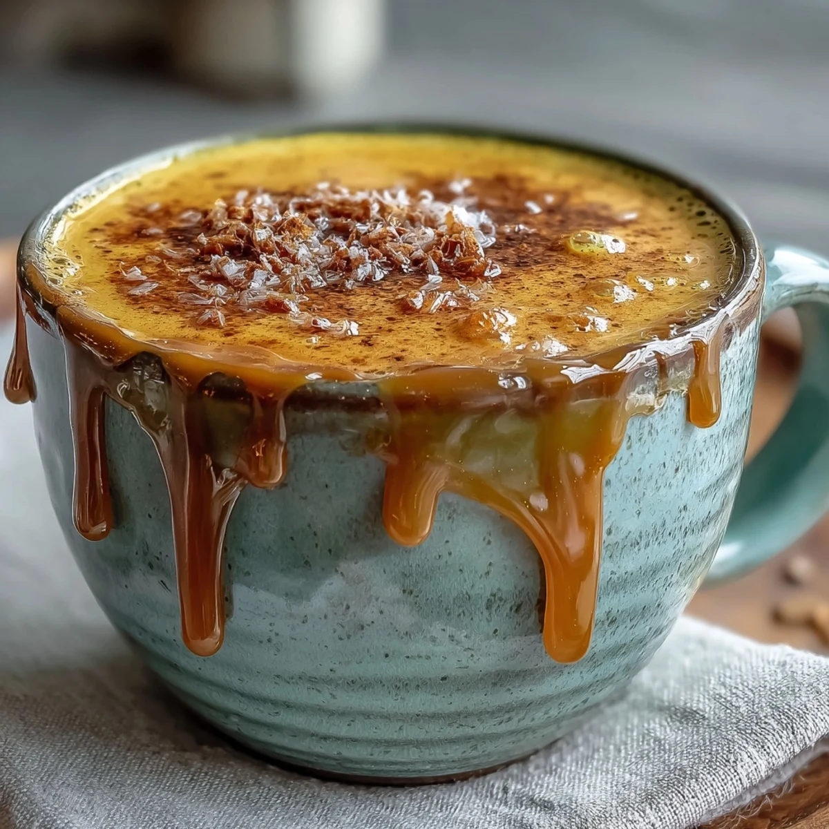 Steaming mug of homemade turmeric and ginger golden milk, garnished with a cinnamon stick and a light dusting of turmeric powder.