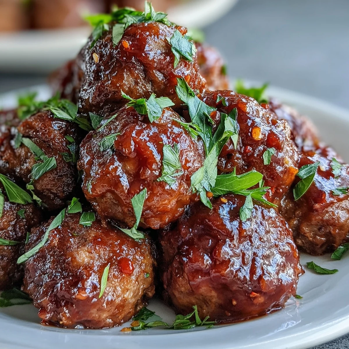 A platter of Easy Sweet and Sour Crock Pot Meatballs served over steamed rice with chopped green onions.