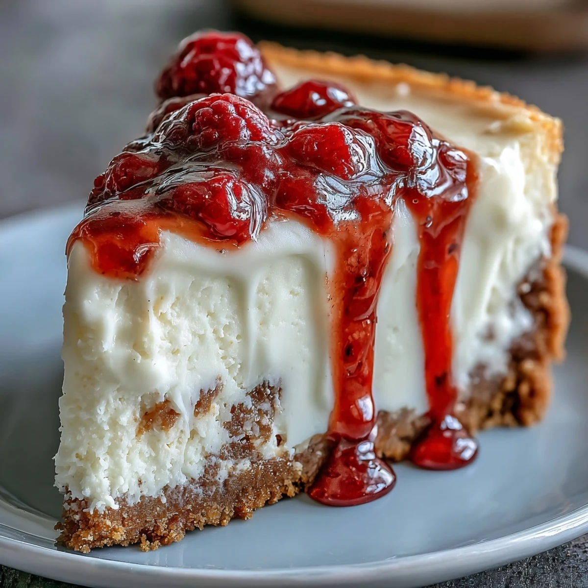 Decadent White Chocolate Raspberry Cheesecake garnished with fresh berries, ready to serve at a festive celebration or elegant dinner party.