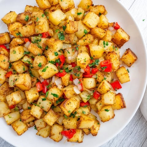Golden-brown air fryer breakfast potatoes, crispy and perfectly seasoned, ready for a delicious brunch.