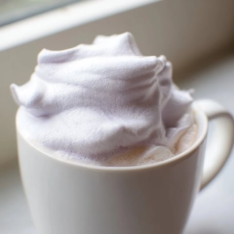 Steamed milk and espresso swirl together under a cloud of homemade lavender foam in this elegant Whipped Lavender Latte.  