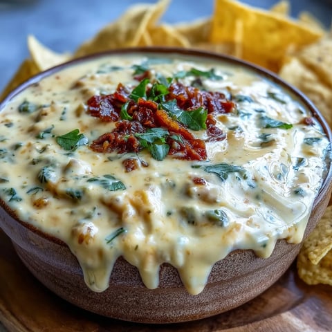 Creamy, spicy Queso Dip in a warm bowl with melted cheese, diced tomatoes, and cilantro, served with tortilla chips.