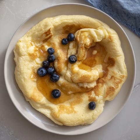 Soft and tender fluffy scrambled pancakes drizzled with maple syrup, ready to enjoy.