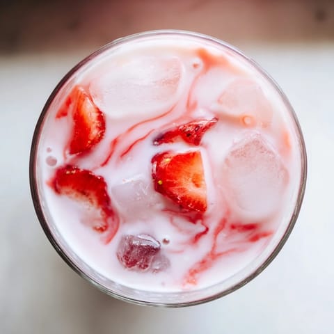 Strawberry syrup swirled into chilled coconut water for a vibrant, homemade Refresher Copycat Pink Drink.  