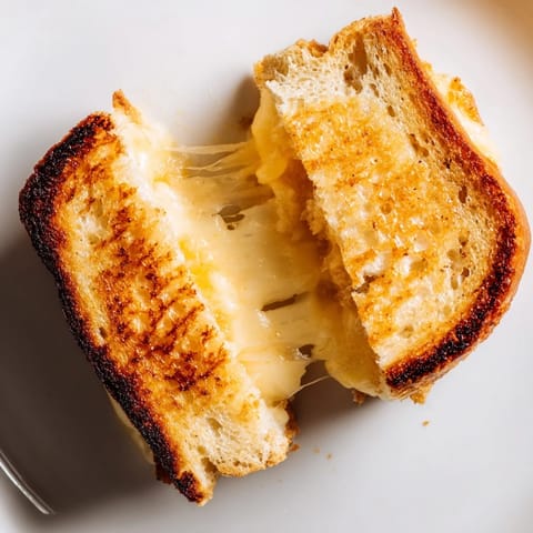 Perfectly grilled Three-Cheese Grilled Cheese on sourdough, with a crispy, buttery crust served alongside a bowl of hot tomato soup.  