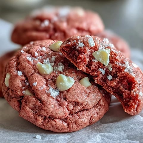 Stack of chewy Pink Velvet Cookies with vibrant pink hue, ideal for Valentine's Day parties.