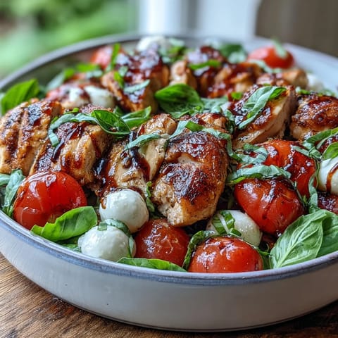 Grilled chicken slices over mixed greens, topped with melted mozzarella, ripe tomatoes, and fresh basil in a Caprese Chicken Bowl.
