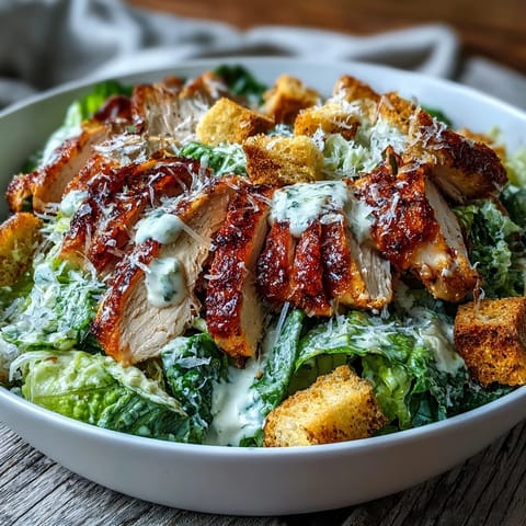 Juicy grilled Caesar Chicken Bowl with tender sliced chicken, crisp romaine, parmesan, and crunchy croutons tossed in creamy dressing.  