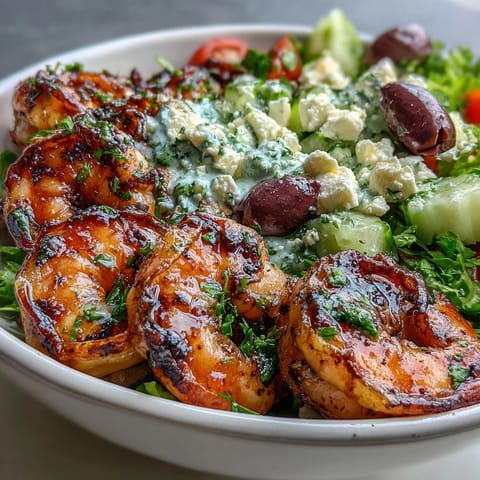 Vibrant Greek shrimp bowl featuring juicy tomatoes, crisp cucumber, and crumbled feta, all tossed in a zesty lemon-olive oil dressing.  