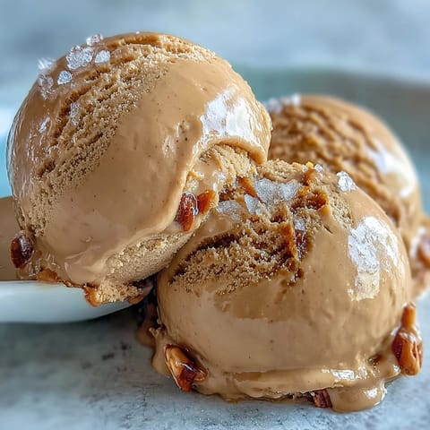 This rich Hojicha Ice Cream features a caramel hue and a rustic wooden spoon.