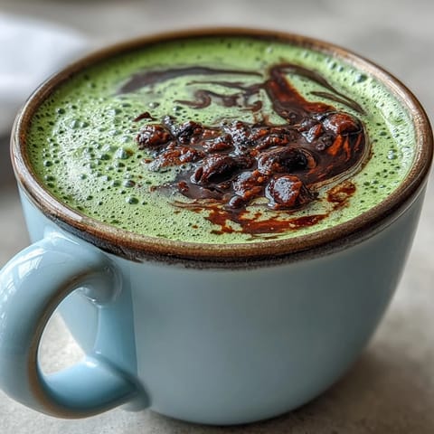 Creamy black sesame matcha latte with frothy milk and earthy green tea, served in a cozy ceramic mug for a soothing drink.