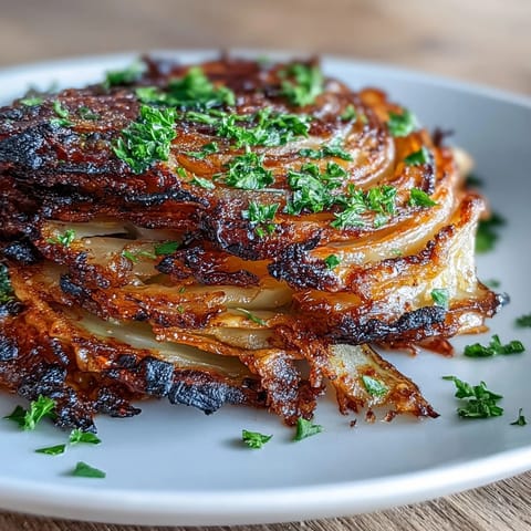 Golden-brown cabbage slices air-fried until crispy, finished with savory garlic butter sauce.  