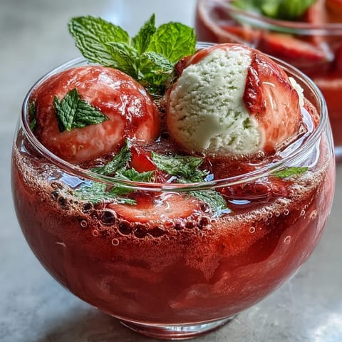 A creamy, fizzy strawberry daiquiri float with layers of blended fruit, ice cream, and bubbly water, perfect for summer sipping.  