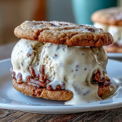 Creamy vanilla bean ice cream layered between soft coffee cookies, inspired by a classic Frappuccino treat.