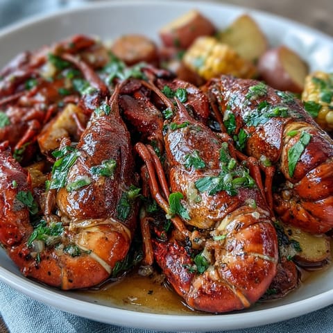 A steaming pot of Cajun crawfish boil with corn and potatoes, seasoned to perfection with bold spices and fresh lemon.