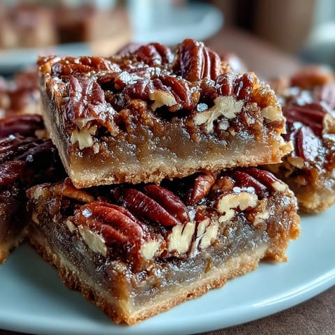 Kentucky Derby Pecan Pie Bars with Brown Sugar Crust topped with toasted pecans and a gooey, bourbon-kissed filling.