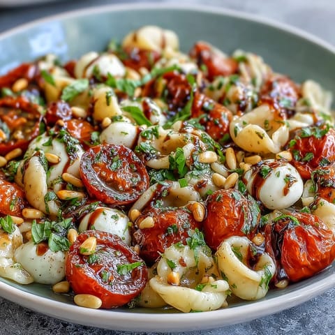 Creamy mozzarella and juicy tomatoes tossed with al dente pasta, finished with fresh basil and a balsamic drizzle.