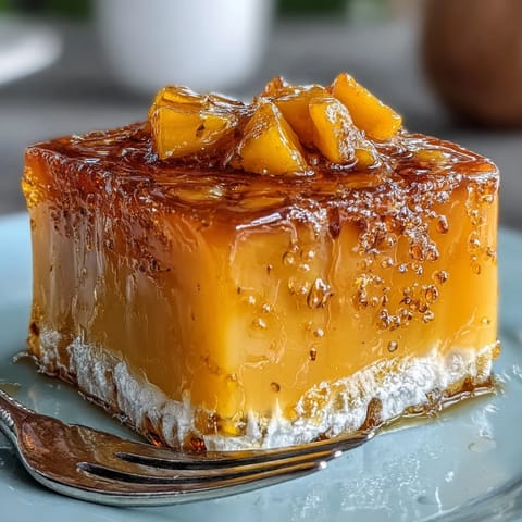 Vibrant Mango Agar-Agar Jelly Cubes layered with creamy coconut milk.