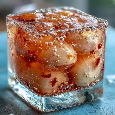 Translucent lychee agar jelly cubes shimmer in bright, yuzu-infused sparkling water.