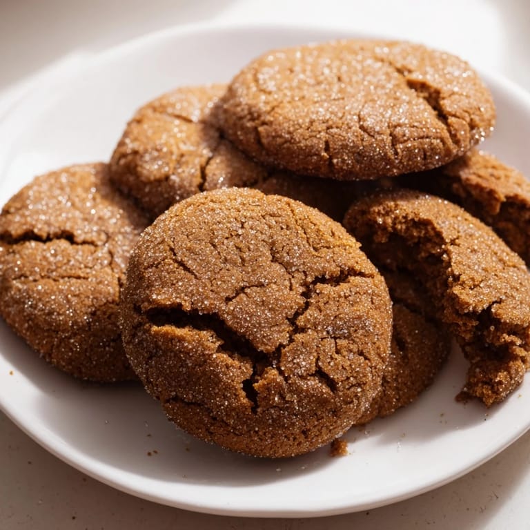 Golden-brown soft-baked ginger and molasses cookies, bursting with spice aromas, ready for a holiday dessert platter.
