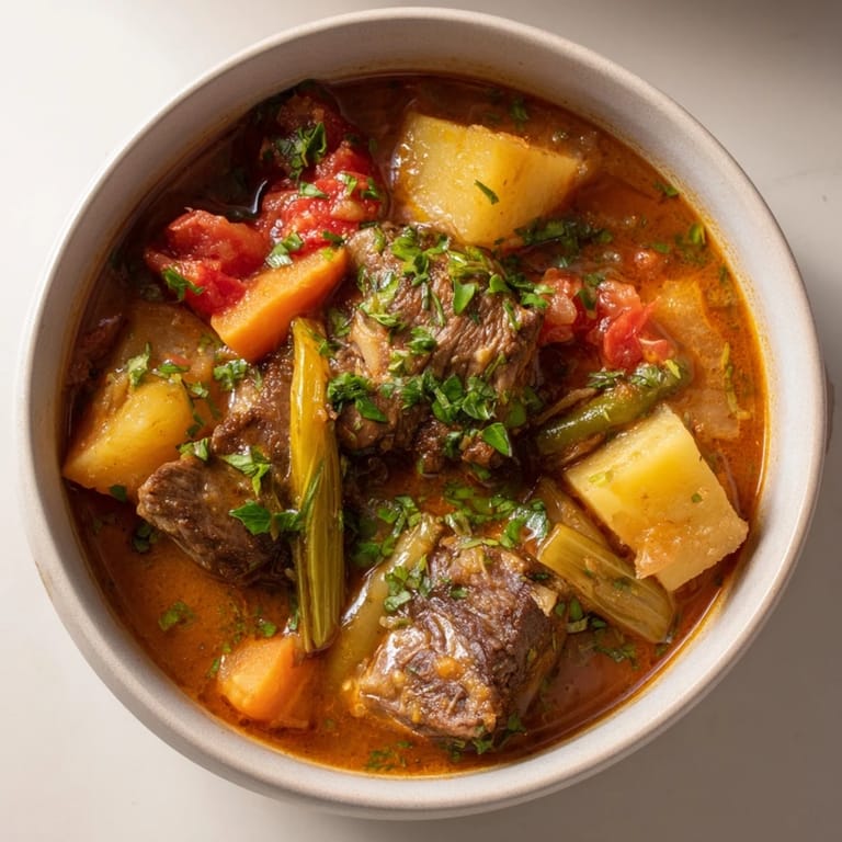 This comforting One-Pot Hearty Beef and Barley Soup features a rustic, savory broth with hearty barley inside.