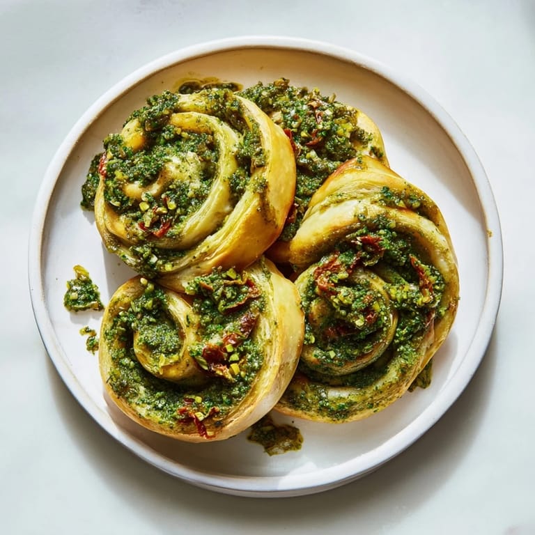 Freshly baked and crispy Savory Sun-Dried Tomato and Pesto Palmiers, perfect vegetarian appetizer option.