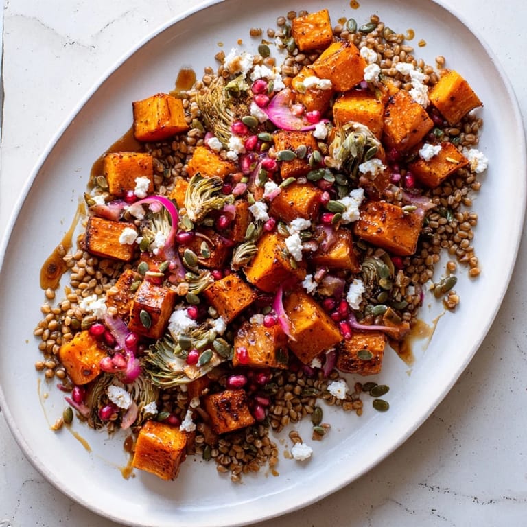 Warm and inviting Harvest Grain Bowl, a delicious meal with fluffy grains, sweet pumpkin, and fresh herbs.