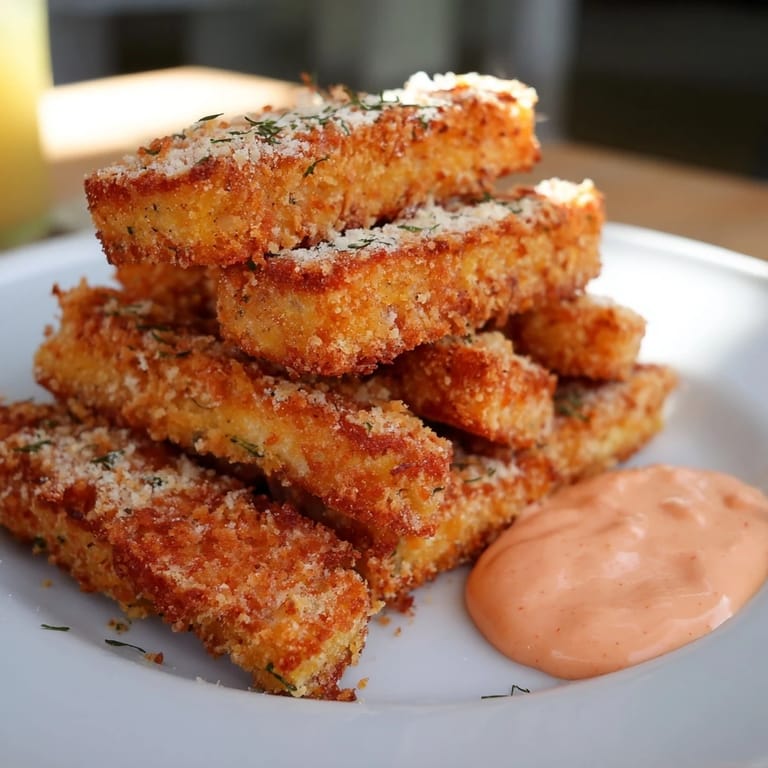 Close-up of perfectly crispy baked zucchini rounds, a delicious vegetarian appetizer served with dipping sauce.
