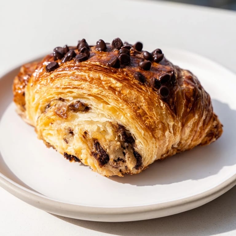 Golden-brown Chocolate Cookie Croissants showcased: flaky layers around a sweet, chocolate chip cookie dough filling.