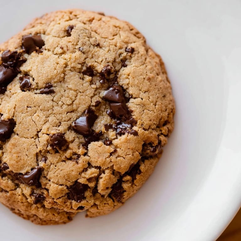 A close-up of delicious Air-Fryer Chocolate Chip Cookies, boasting a chewy texture and melty chips.