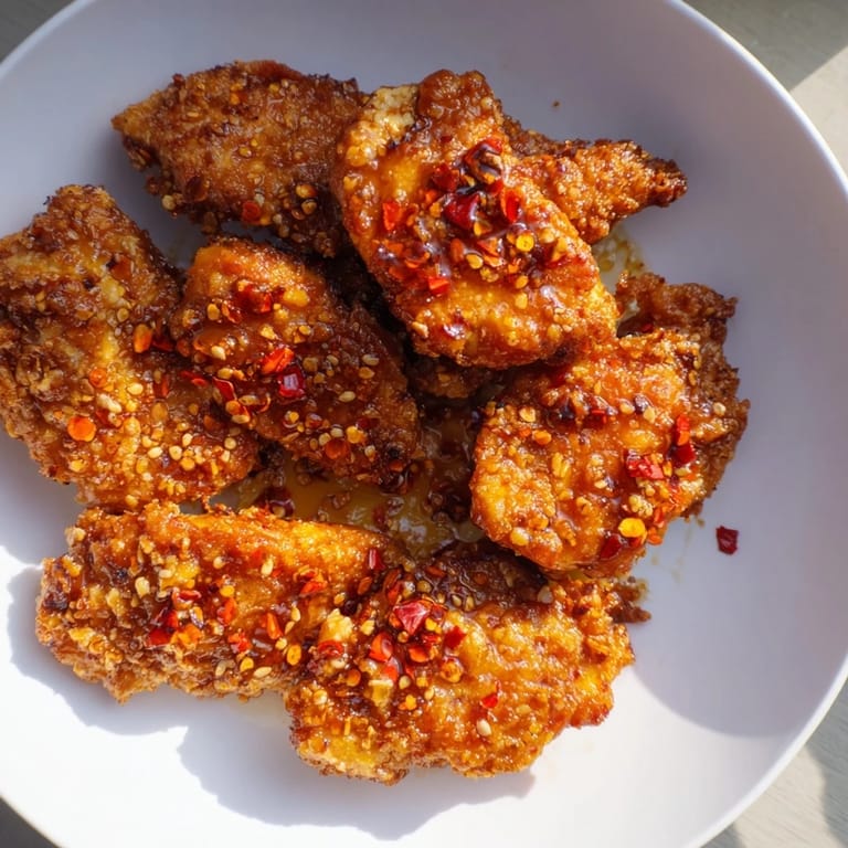 Imagine the crunch: juicy Hot Honey Crispy Chicken Thighs, spicy and sweet, fresh from the skillet, ready to eat.