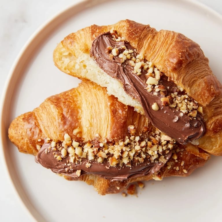 Warm, flaky 3-Ingredient Nutella Croissants, ready to enjoy, with a delightful chocolate hazelnut filling.