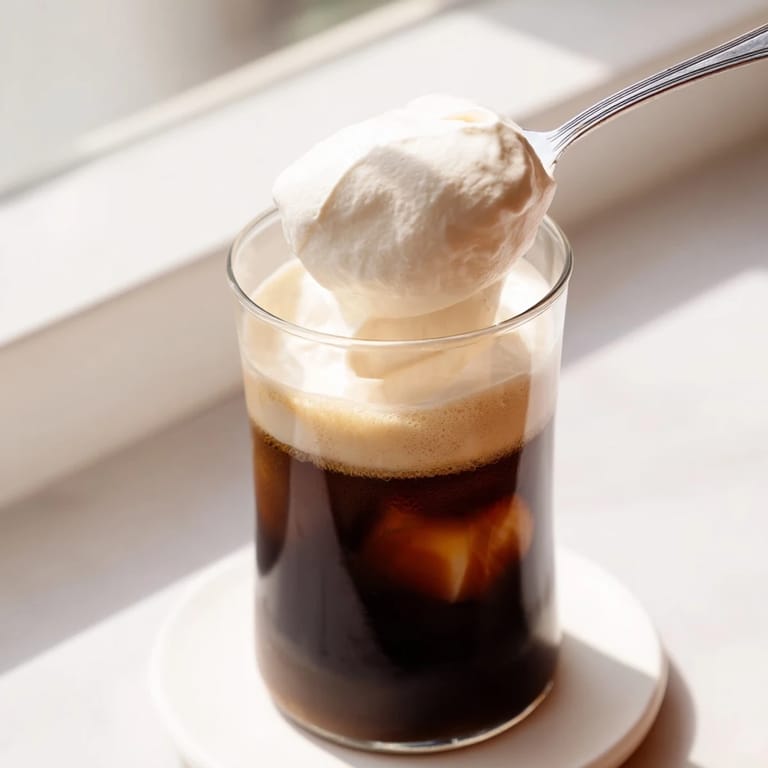 Creamy homemade Starbucks cold foam, perfectly aerated in a clear glass, ideal for delicious coffee.